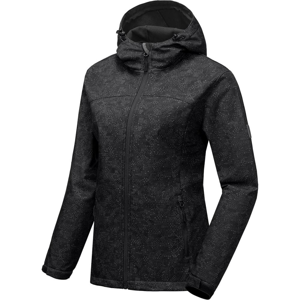 imageLittle Donkey Andy Womens Softshell Jacket Hooded Windproof Fleece Lined Jackets LightweightDblack Floral