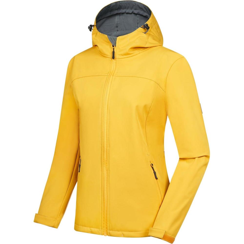 imageLittle Donkey Andy Womens Softshell Jacket Hooded Windproof Fleece Lined Jackets LightweightMyellow