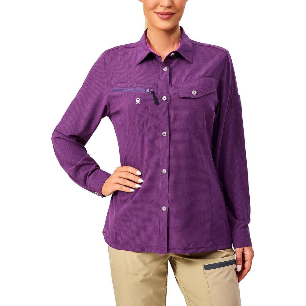 imageLittle Donkey Andy Womens UPF 50 UV Protection Breathable Long Sleeve Hiking Shirt Fishing Travel Shits AirHoles TechDark Purple