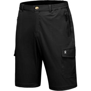 Little Donkey Andy Men’s 11 Inch Quick Dry Bermuda Stretch Cargo Shorts Hiking Travel Golf(B Black)
