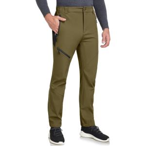 Little Donkey Andy Men’s Fleece Lined Softshell Pants for Hiking SKiiing(Olive)