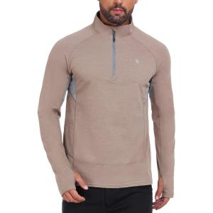 Little Donkey Andy Men’s Golf Quarter Zip Pullover Mock Neck Lightweight Sun Protection Long Sleeve Fishing Shirt(Mock Neck Vintage Khaki)