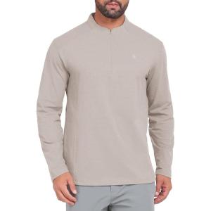 Little Donkey Andy Men’s Golf Quarter Zip Pullover Mock Neck Lightweight Sun Protection Long Sleeve Fishing Shirt(Pale Khaki)
