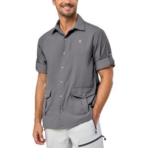 Little Donkey Andy Men’s Lightweight Quick Dry Shirts for Hiking Travel Fishing Long Sleeve UPF50 Cargo Pockets(Steel Grey)