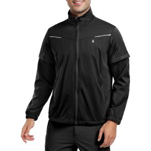 Little Donkey Andy Men’s Lightweight Softshell Jackets Waterproof Removable Sleeve for Golf Hiking Cycling Running(B2 Black)