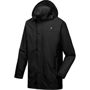 Little Donkey Andy Men’s Long Waterproof Rain Jacket with Hood Lightweight Rain Shell for Hiking(E1.black)