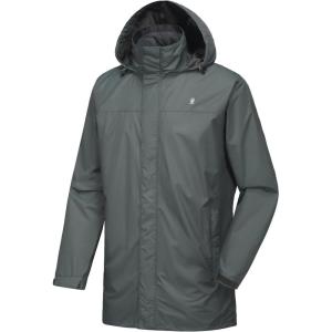 Little Donkey Andy Men’s Long Waterproof Rain Jacket with Hood Lightweight Rain Shell for Hiking(E3.gray)