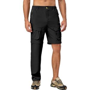 Little Donkey Andy Men’s Quick Dry Zip Off Convertible Pants Elastic Lightweight Hiking Travel Golf(Black)
