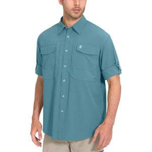 Little Donkey Andy Men’s Quick-Dry Stretch Long Sleeve Shirt for Hiking, Travel(Ashley Blue)