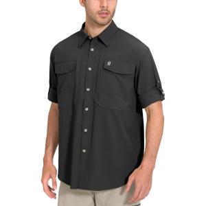 Little Donkey Andy Men’s Quick-Dry Stretch Long Sleeve Shirt for Hiking, Travel(Black A1)
