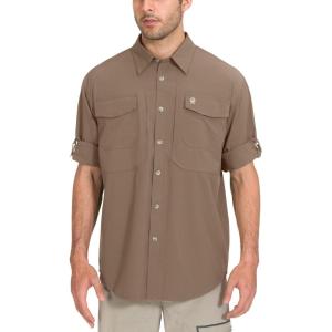 Little Donkey Andy Men’s Quick-Dry Stretch Long Sleeve Shirt for Hiking, Travel(Brown)