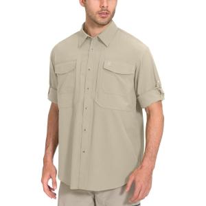 Little Donkey Andy Men’s Quick-Dry Stretch Long Sleeve Shirt for Hiking, Travel(Khaki)