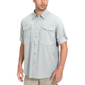 Little Donkey Andy Men’s Quick-Dry Stretch Long Sleeve Shirt for Hiking, Travel(Light Gray)