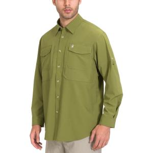 Little Donkey Andy Men’s Quick-Dry Stretch Long Sleeve Shirt for Hiking, Travel(Olive)
