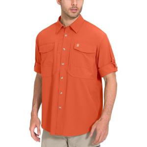 Little Donkey Andy Men’s Quick-Dry Stretch Long Sleeve Shirt for Hiking, Travel(Orange)