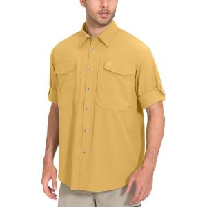 Little Donkey Andy Men’s Quick-Dry Stretch Long Sleeve Shirt for Hiking, Travel(Yellow)