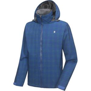 Little Donkey Andy Mens Windbreaker Shell Jacket Lightweight Hooded Waterproof Rain Jacket Raincoat for Outdoor Hiking Travel(Blue Plaid)