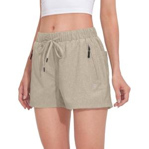Little Donkey Andy Women’s 3 inch Hiking Shorts Quick Dry Lightweight Summer Athletic Shorts with Zipper Pockets(Pale Khaki)