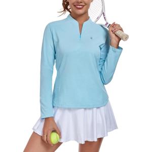 Little Donkey Andy Women’s Golf Shirts Long Sleeve 1/4 Zip Athletic Lightweight Quick Dry Workout Hiking Athletic Shirts(Microcollar Blue)