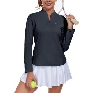 Little Donkey Andy Women’s Golf Shirts Long Sleeve 1/4 Zip Athletic Lightweight Quick Dry Workout Hiking Athletic Shirts(Microcollar Grey)