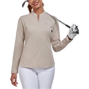 Little Donkey Andy Women’s Golf Shirts Long Sleeve 1/4 Zip Athletic Lightweight Quick Dry Workout Hiking Athletic Shirts(Microcollar Light Khaki)