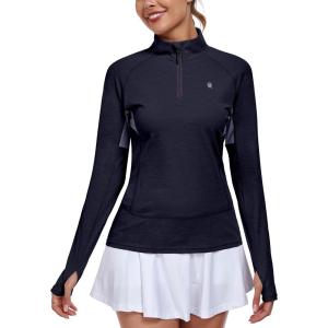 Little Donkey Andy Women’s Golf Shirts Long Sleeve 1/4 Zip Athletic Lightweight Quick Dry Workout Hiking Athletic Shirts(Thumb Hole Purple Heather)