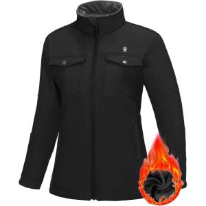 Little Donkey Andy Women’s Lightweight Stand Collar Jacket Water Resistant Windbreaker Fleece Lined Warm Coat(Black)