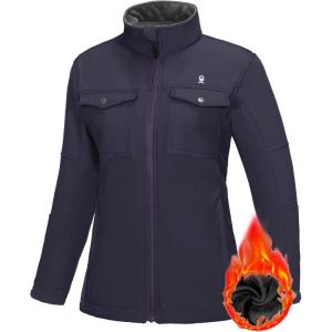 Little Donkey Andy Women’s Lightweight Stand Collar Jacket Water Resistant Windbreaker Fleece Lined Warm Coat(Purple)