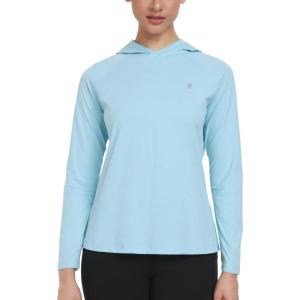 Little Donkey Andy Women’s Quick Dry Sun Protection UPF Hoodie Shirt Long Sleeve Breathable for Fishing Hiking Outdoor(Light Blue)