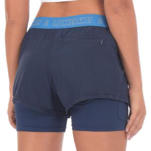 Little Donkey Andy Women’s Quick-Dry Running Shorts, High Waist Stretch Workout Hiking Bicycle Athletic Shorts with Liner(A2.built-in Boxer- Blue)