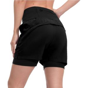 Little Donkey Andy Women’s Quick-Dry Running Shorts, High Waist Stretch Workout Hiking Bicycle Athletic Shorts with Liner(B1.built-in Boxer- Black)
