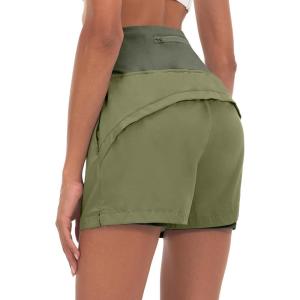 Little Donkey Andy Women’s Quick-Dry Running Shorts, High Waist Stretch Workout Hiking Bicycle Athletic Shorts with Liner(B6.built-in Boxer- Sage)