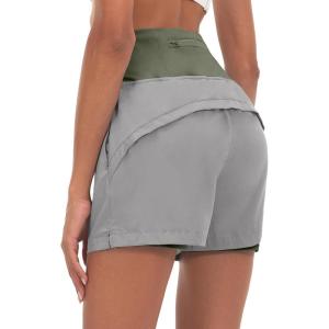 Little Donkey Andy Women’s Quick-Dry Running Shorts, High Waist Stretch Workout Hiking Bicycle Athletic Shorts with Liner(B8.built-in Boxer- Light Gray)