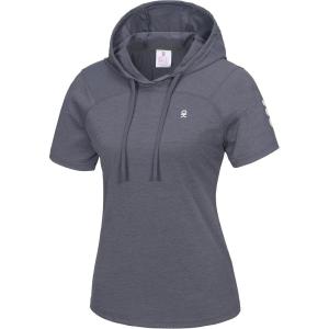 Little Donkey Andy Women’s Short Sleeve Quick Dry T-Shirt with Hood Sun Protection Workout Stretch Basic Tops Tee