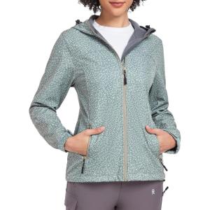 Little Donkey Andy Women’s Softshell Jacket Hooded Windproof Fleece Lined Jackets, Lightweight(G.khaki Floral)
