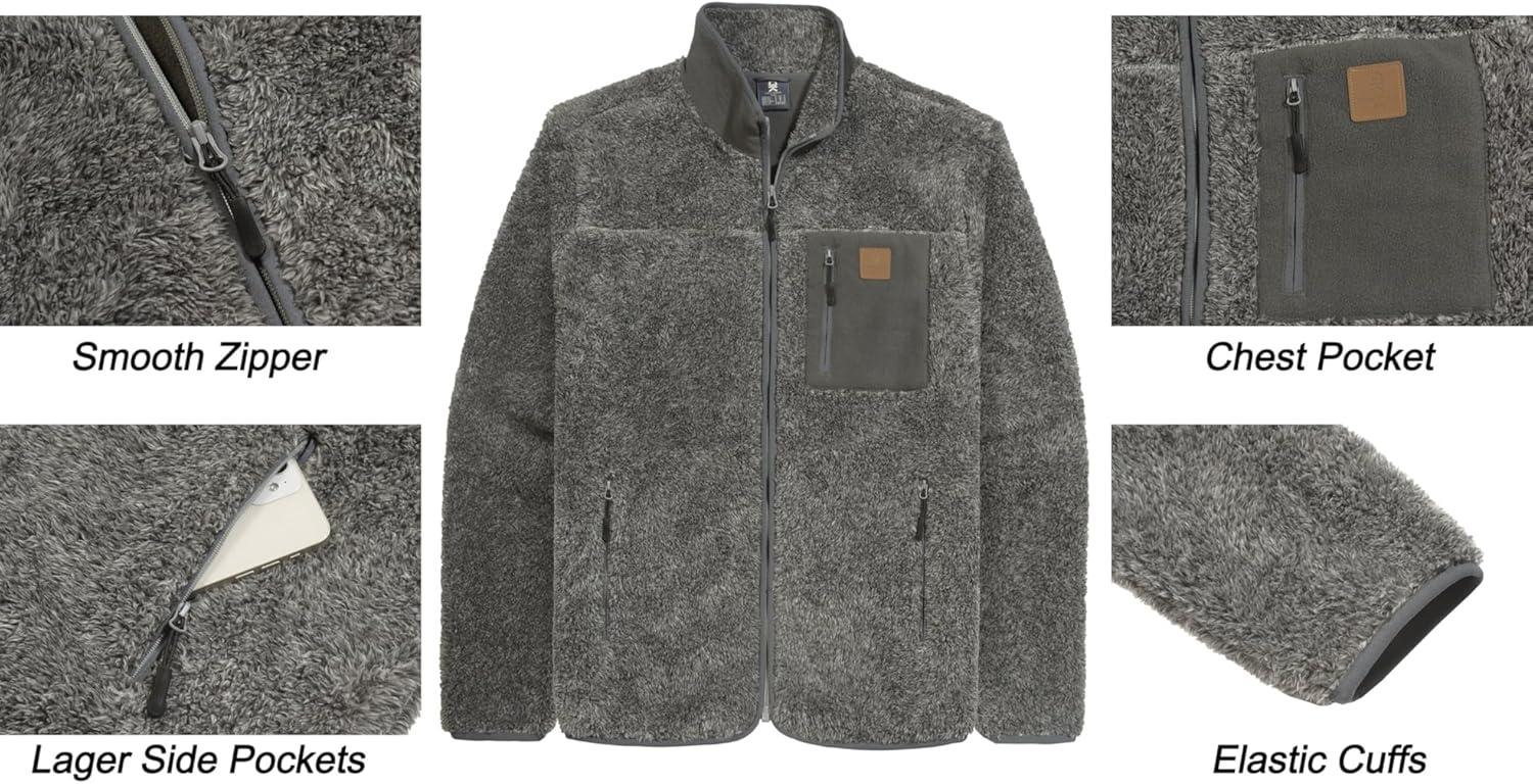 imageLittle Donkey Andy Mens Fuzzy Fleece Jacket Sherpa Jackets Full Zip Up Thermal Coat with 3 Zipper Pockets for Fall WinterHeather Gray