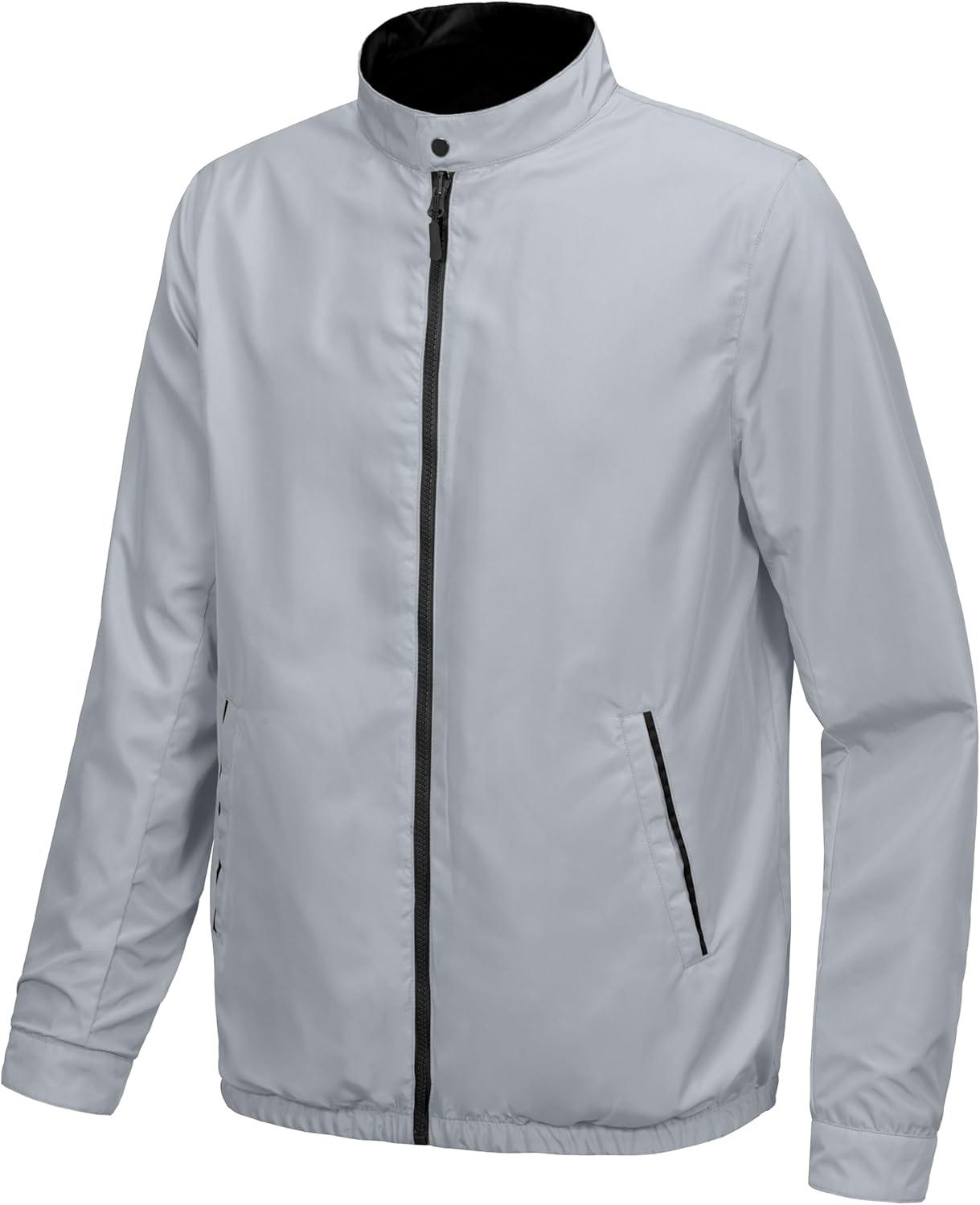 imageLittle Donkey Andy Mens Lightweight Reversible Bomer Jacket Windproof Water Resistant Coat Running GolfA Black B Light Gray
