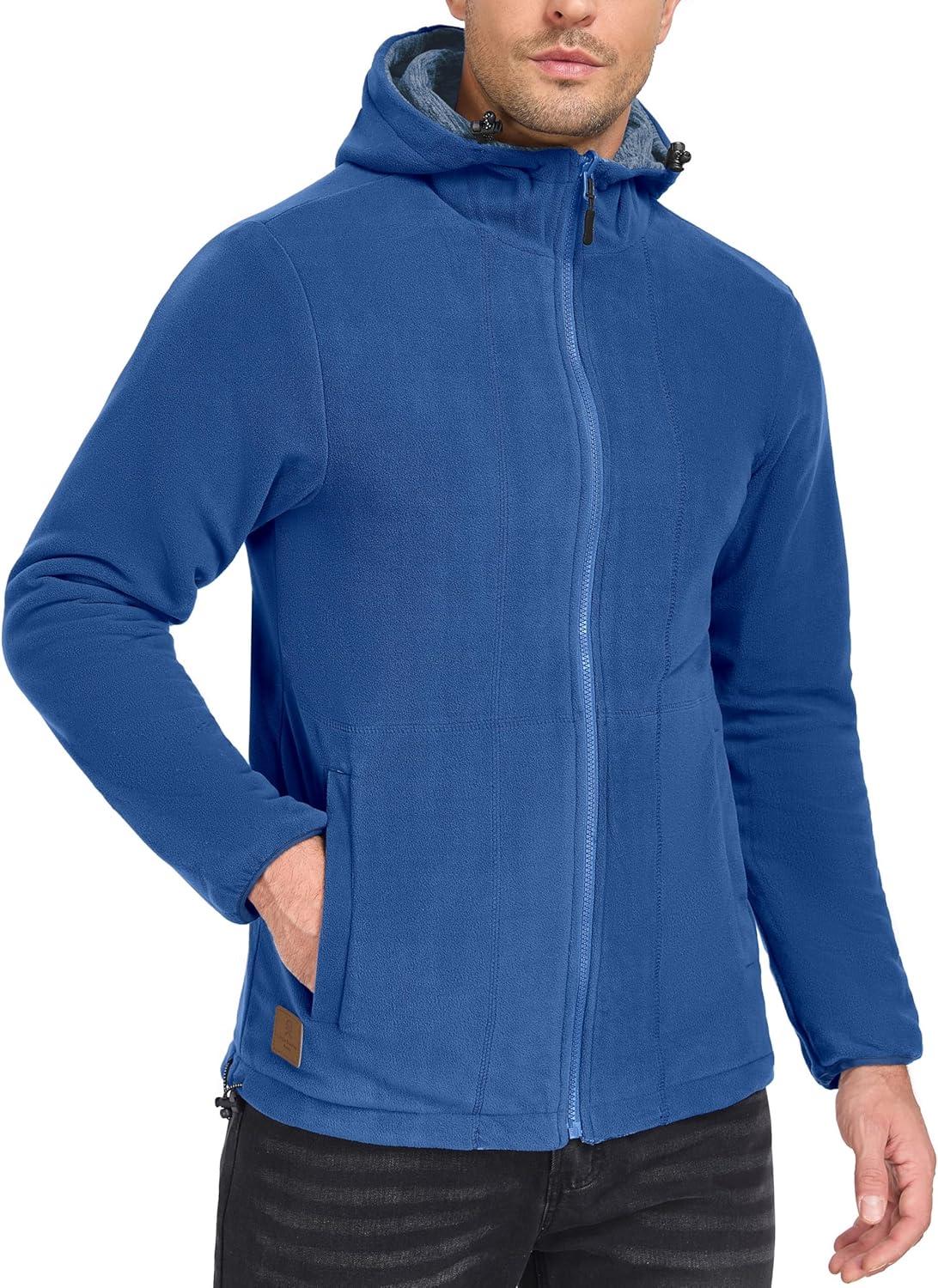 imageLittle Donkey Andy Mens Lightweight Reversible Polar Fleece Jacket Full Zip Hoodie with Pockets Thermal Outdoor CoatBlue HeatherLapis Blue