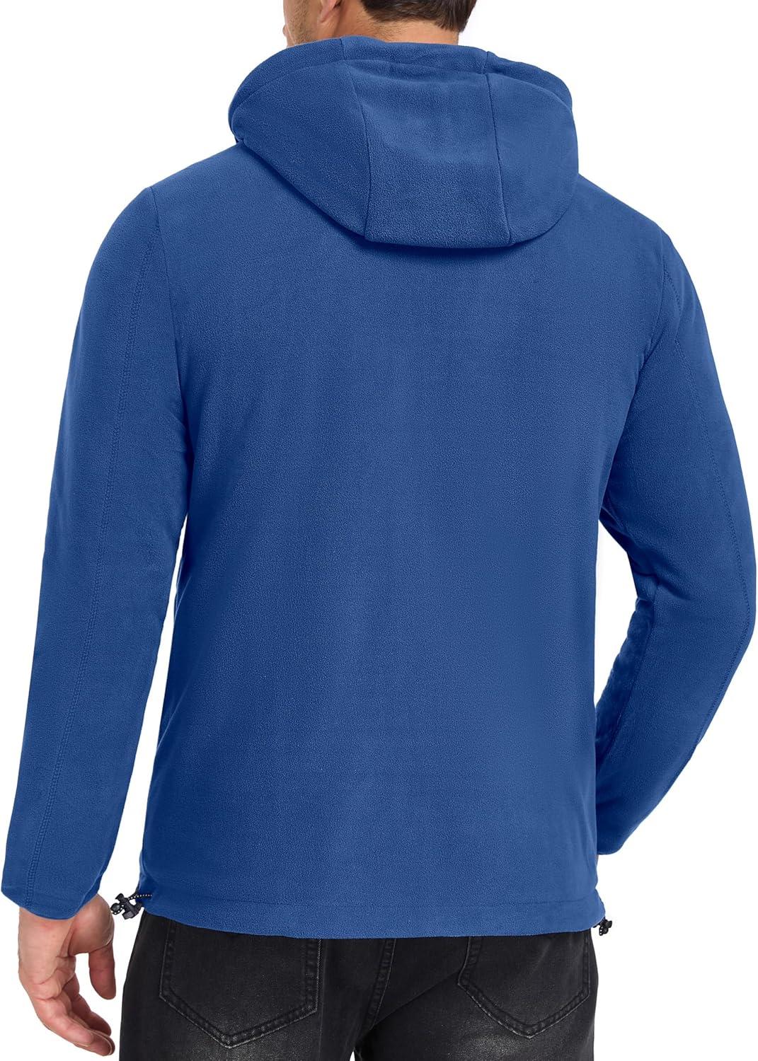 imageLittle Donkey Andy Mens Lightweight Reversible Polar Fleece Jacket Full Zip Hoodie with Pockets Thermal Outdoor CoatBlue HeatherLapis Blue