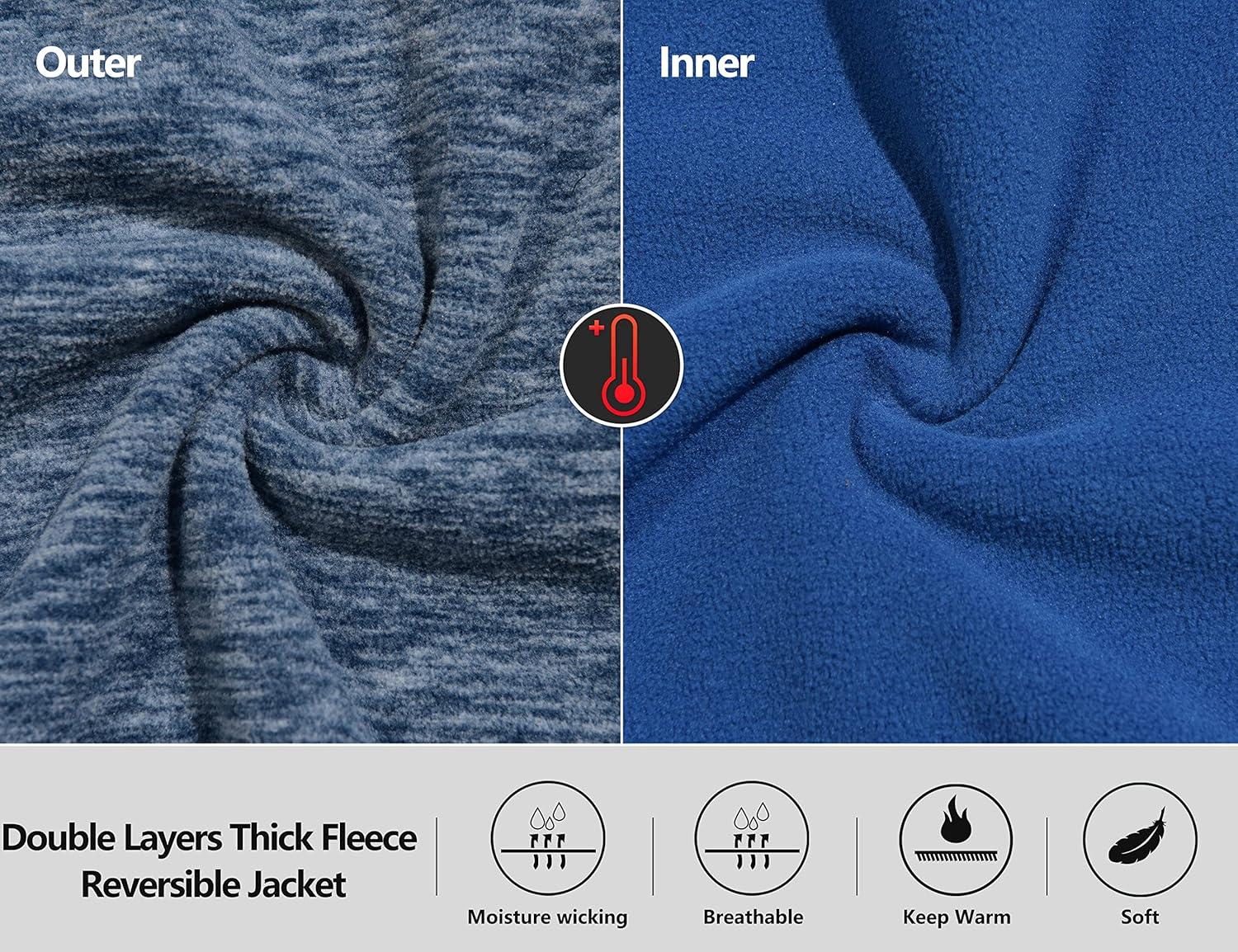 imageLittle Donkey Andy Mens Lightweight Reversible Polar Fleece Jacket Full Zip Hoodie with Pockets Thermal Outdoor CoatBlue HeatherLapis Blue