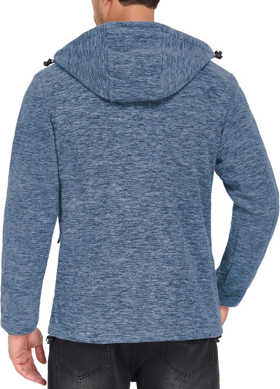 imageLittle Donkey Andy Mens Lightweight Reversible Polar Fleece Jacket Full Zip Hoodie with Pockets Thermal Outdoor CoatBlue HeatherLapis Blue