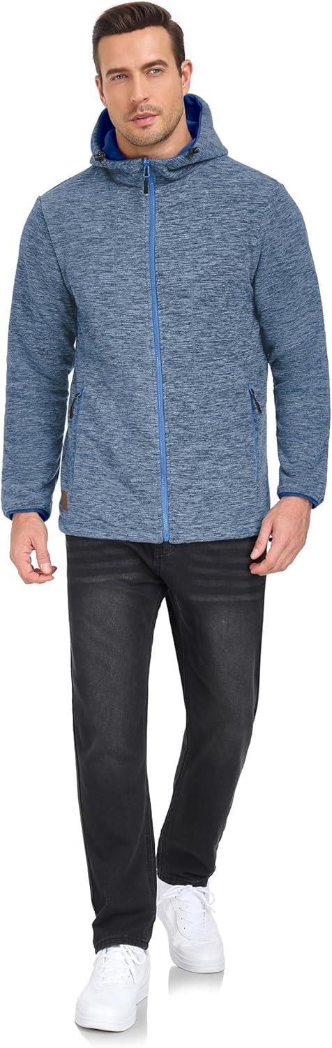 imageLittle Donkey Andy Mens Lightweight Reversible Polar Fleece Jacket Full Zip Hoodie with Pockets Thermal Outdoor CoatBlue HeatherLapis Blue