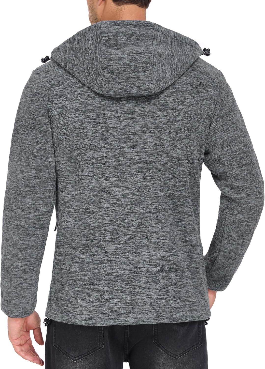 imageLittle Donkey Andy Mens Lightweight Reversible Polar Fleece Jacket Full Zip Hoodie with Pockets Thermal Outdoor CoatDark Grey HeatherGrey