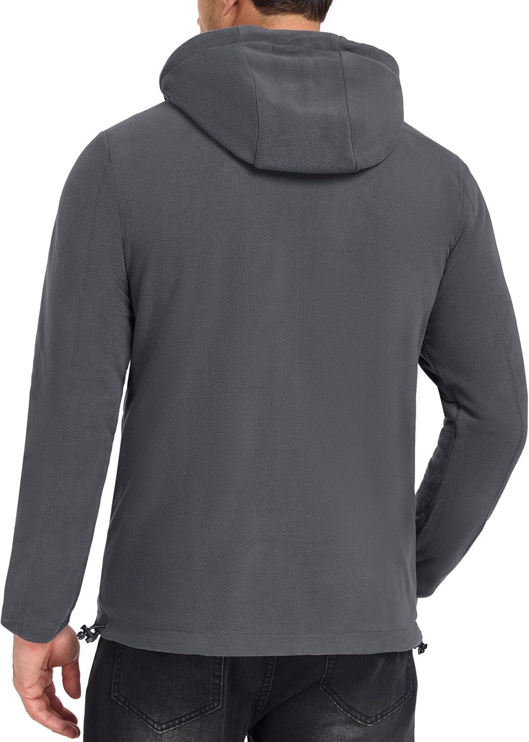 imageLittle Donkey Andy Mens Lightweight Reversible Polar Fleece Jacket Full Zip Hoodie with Pockets Thermal Outdoor CoatDark Grey HeatherGrey