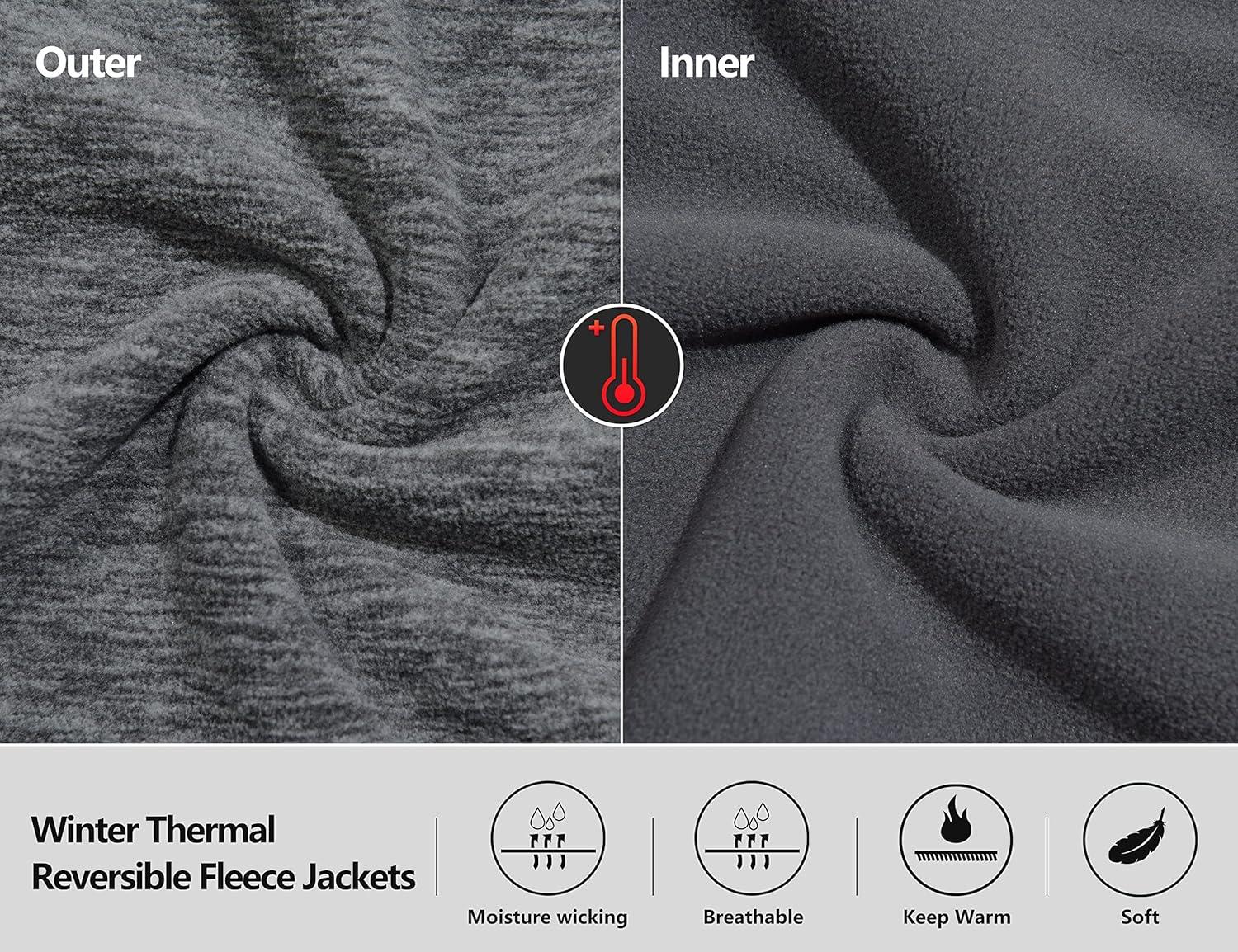 imageLittle Donkey Andy Mens Lightweight Reversible Polar Fleece Jacket Full Zip Hoodie with Pockets Thermal Outdoor CoatDark Grey HeatherGrey