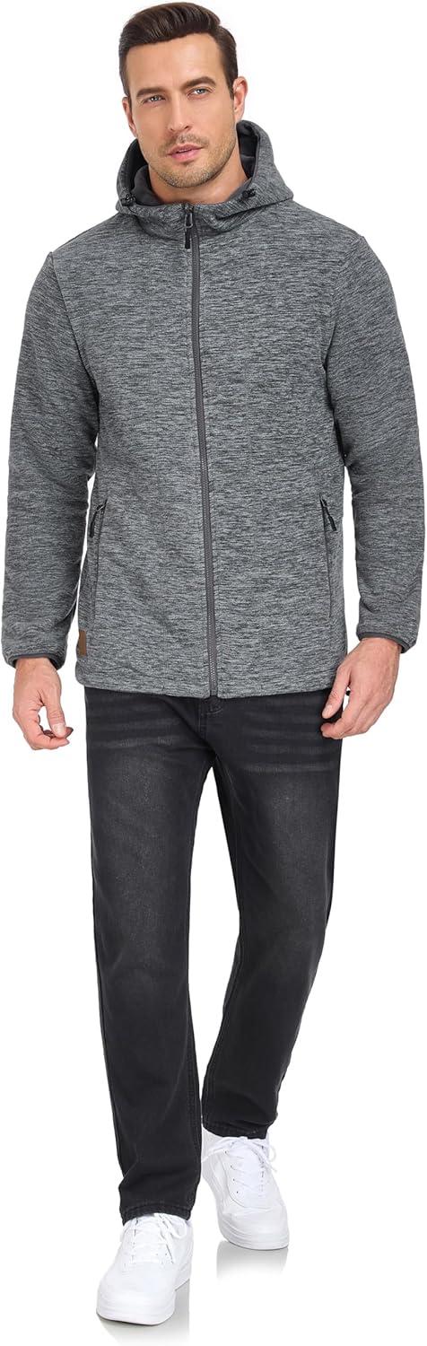 imageLittle Donkey Andy Mens Lightweight Reversible Polar Fleece Jacket Full Zip Hoodie with Pockets Thermal Outdoor CoatDark Grey HeatherGrey