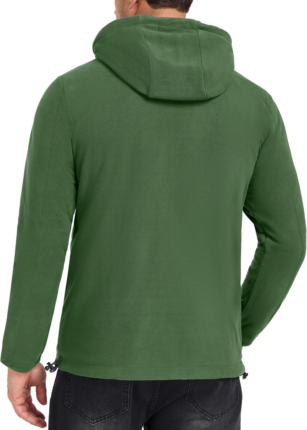 imageLittle Donkey Andy Mens Lightweight Reversible Polar Fleece Jacket Full Zip Hoodie with Pockets Thermal Outdoor CoatOlive HeatherOlive
