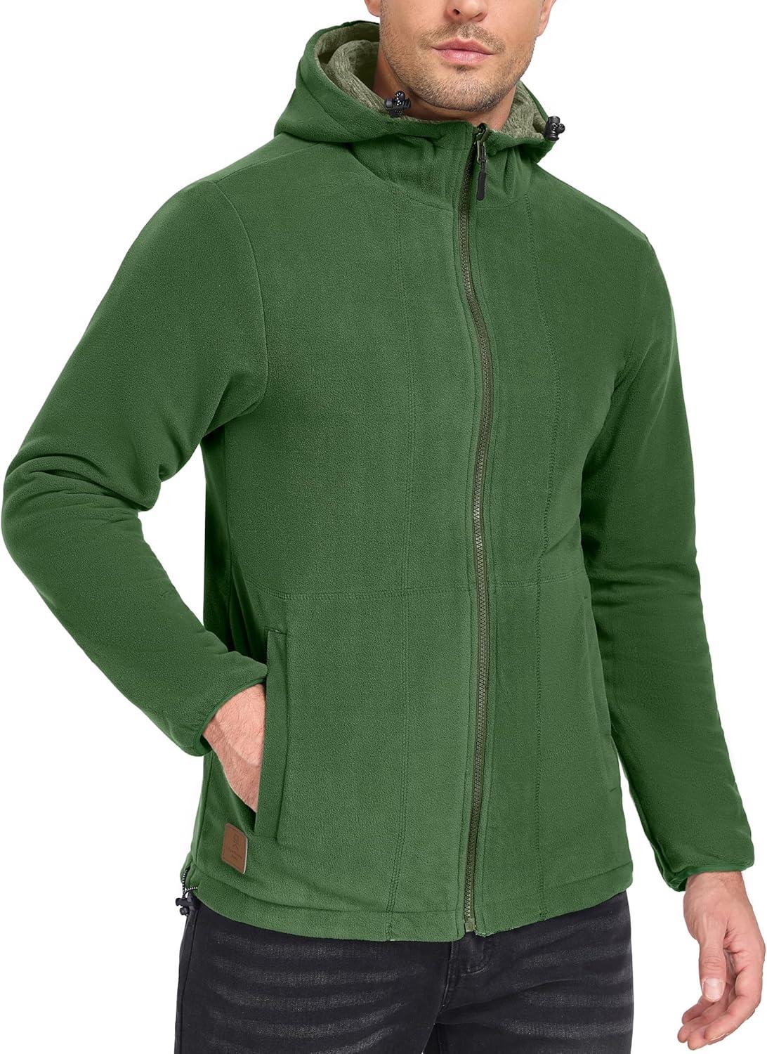 imageLittle Donkey Andy Mens Lightweight Reversible Polar Fleece Jacket Full Zip Hoodie with Pockets Thermal Outdoor CoatOlive HeatherOlive