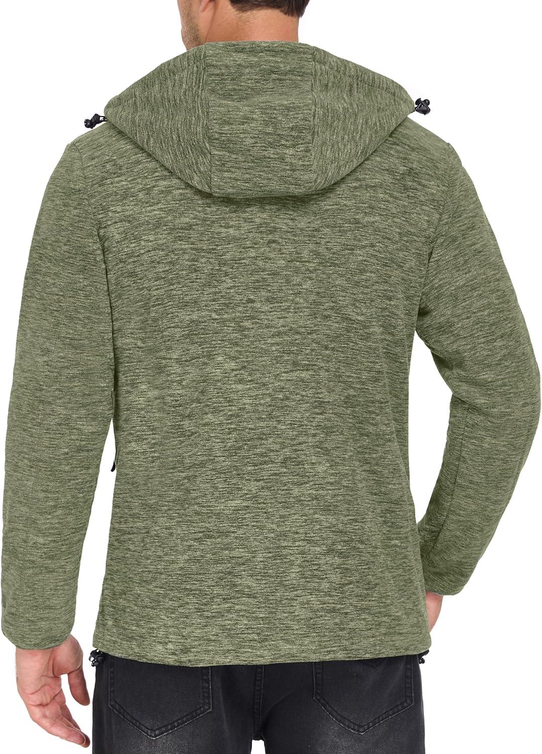 imageLittle Donkey Andy Mens Lightweight Reversible Polar Fleece Jacket Full Zip Hoodie with Pockets Thermal Outdoor CoatOlive HeatherOlive
