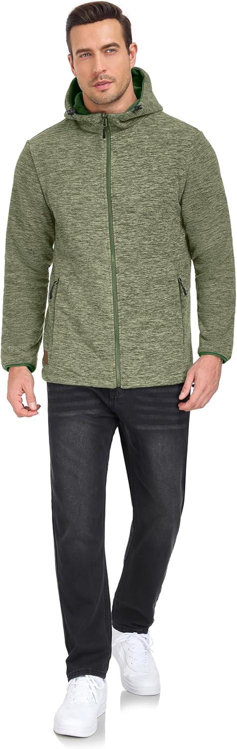 imageLittle Donkey Andy Mens Lightweight Reversible Polar Fleece Jacket Full Zip Hoodie with Pockets Thermal Outdoor CoatOlive HeatherOlive